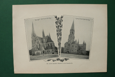 Blatt Architektur Berlin 1898 Evangelische Garnisonskirche und katholische Garnisonskirche Ortsansicht
